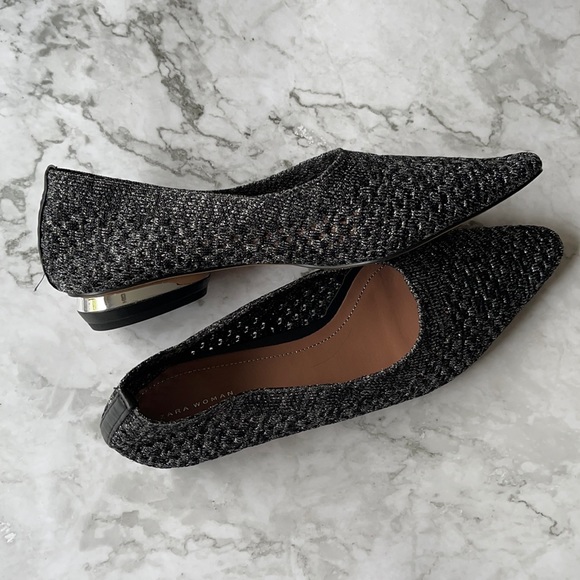 Zara Shoes - ZARA | Metallic knit pointed flats